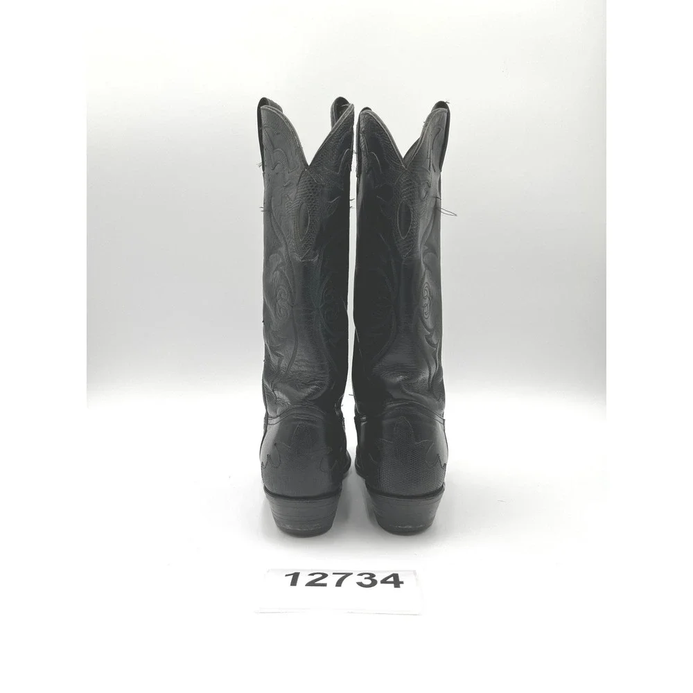 Tony Lama Exotic Nacogdoches Men 8 Black Leather Block Heel Cowboy Western Boots
